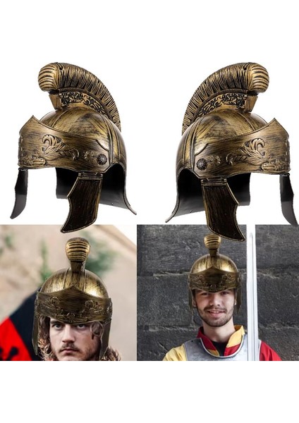Halloween Plastik Spartan Roma Askeri Miğferi Kaskı Eskitme Altın Renk