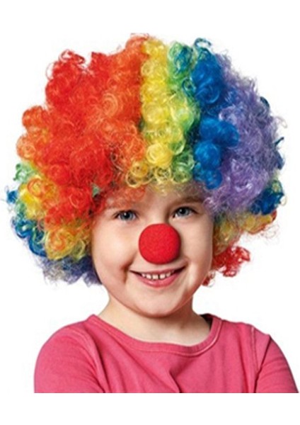 Çocuk Için Gösterileri Palyaço Bonus Peruk ve Burun Seti 80 gr Retro