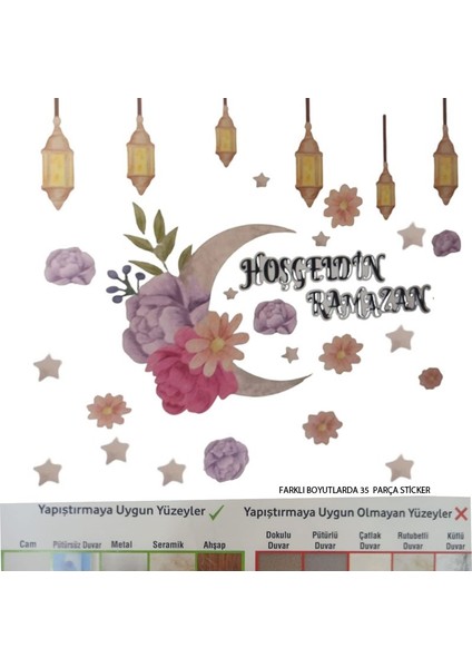 Cam ve Duvar Için Ramazan Temalı Çıkartma Sticker 35 Parça