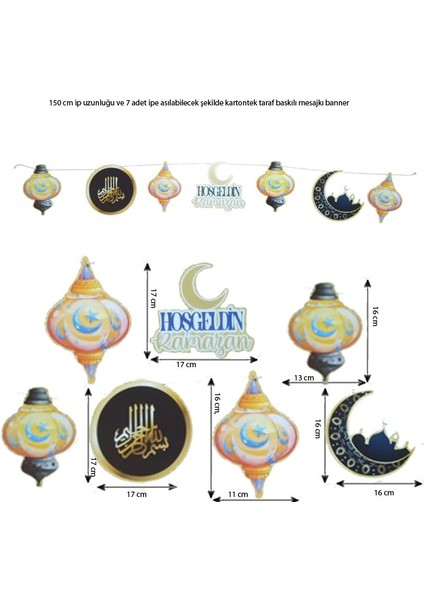 Ramazan Temalı 7 Parça Mesajlı Renkli Karton Ipe Dizmeli Harf Banner Siyah Renk