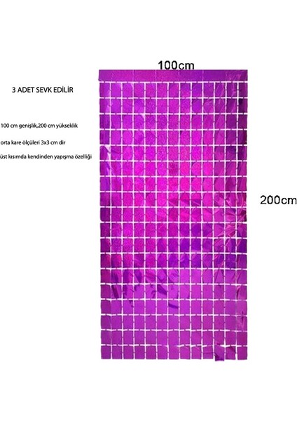 3 Adet Aynalı Disko Fuşya Pembe Folyo Dekor Süsü Perdesi 2x1 mt Retro Hallow fiyatları