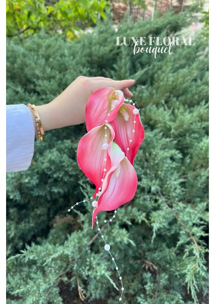 Soft Pink Pearl Bloom Özel Tasarım Inci Detaylı 10 Adet Gala Gelin El Çiçeği ve Gelin Buketi modelleri