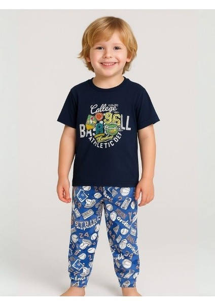 Erkek Çocuk Pamuklu Kısa Kol College Pijama Takımı