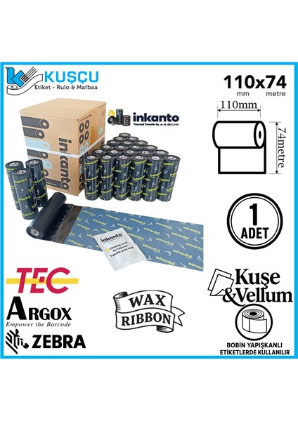 1 Adet Inkanto Armor 110MMX74MT Wax Ribon Kuşe&vellum