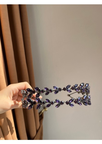 D38 -Çift Sıra Kelebek Taç Mor Gelin Tacı Nişantacı Kına Tacı Nikah Tacısaç Aksesuarı fiyatları