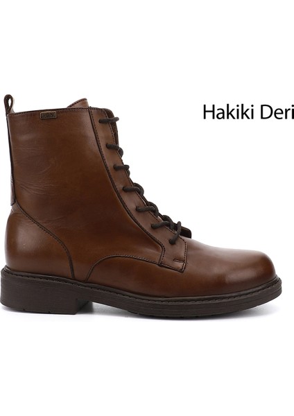 Kadın Kahve Fermuarlı Kauçuk Taban Hakiki Deri Postal Bot