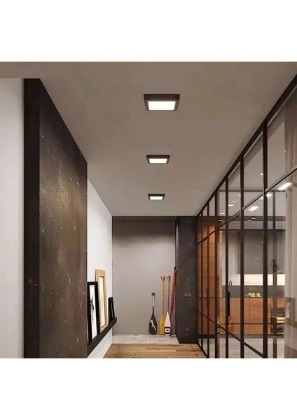 24 W LED Panel - Beyaz Işık (6500K) - Siyah Kasa - Kare - Sıva Üstü - Ev-Ofis-Wc modelleri