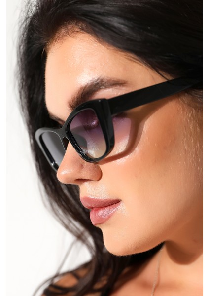 Kadın Siyah Cat Eyes UV400 Güneş Gözlüğü 23009 C2 Çift Renk fiyatları