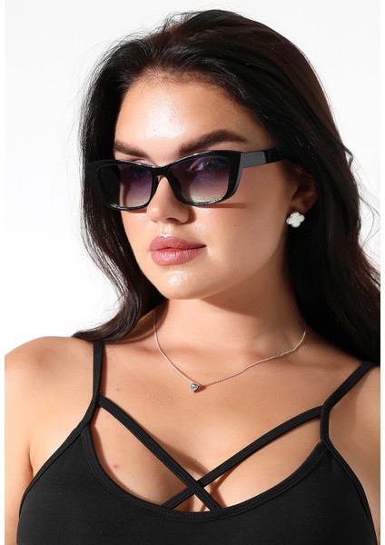 Kadın Siyah Cat Eyes UV400 Güneş Gözlüğü 23009 C2 Çift Renk modelleri