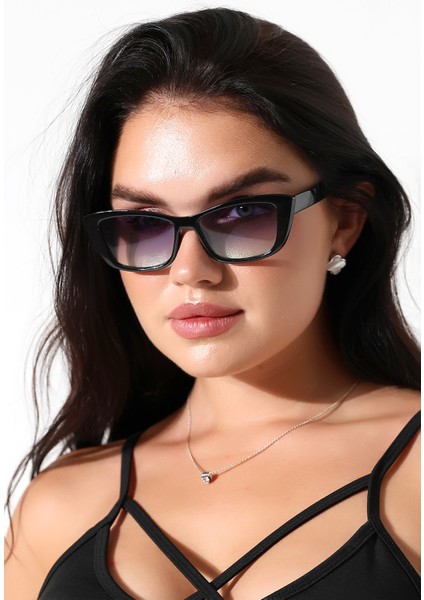 Kadın Siyah Cat Eyes UV400 Güneş Gözlüğü 23009 C2 Çift Renk fırsatları