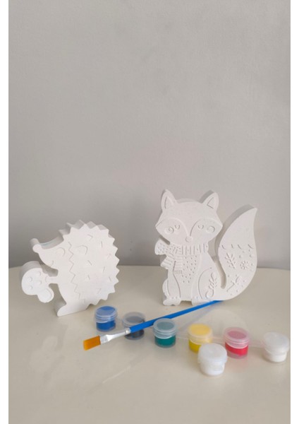 Biblo/beton Tozu/boyanabilir Ham Obje/tilki ve Kirpi Figür Boyama Seti Hediyelik