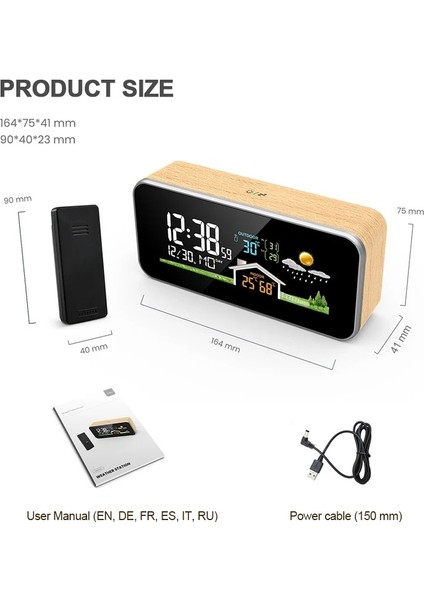 Kablosuz Hava Istasyonu – Ahşap Görünümlü Çalar Saatli Dijital Termometre ve Nem Ölçer | Renkli LED Ekran, 60M Kablosuz Menzil, Iç/dış Sıcaklık-Nem Takibi, Hava Durumu Tahmini, 4 Kademe Parlaklık fiyatları