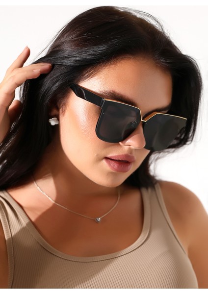 Kadın Siyah Oversize UV400 Güneş Gözlüğü 23016 C2
