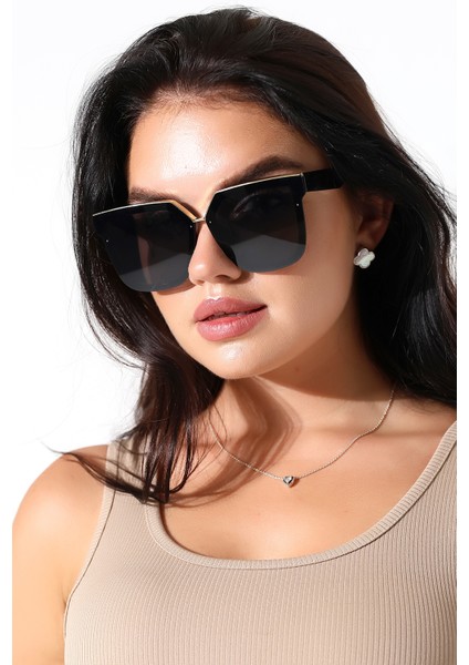 Kadın Siyah Oversize UV400 Güneş Gözlüğü 23016 C2 fırsatları