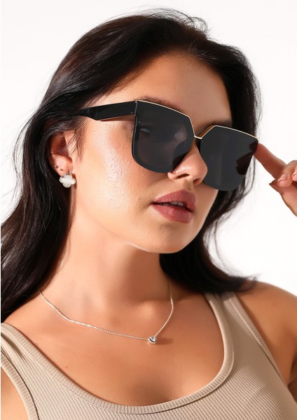 Kadın Siyah Oversize UV400 Güneş Gözlüğü 23016 C2 indirimleri