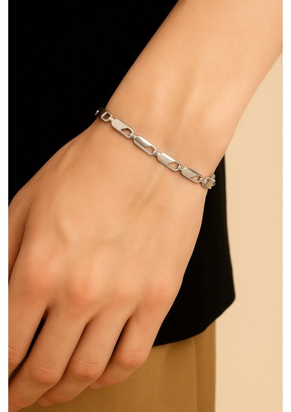 Gümüş Renk Kesik Arpa Unisex Çelik Bileklik - 3349