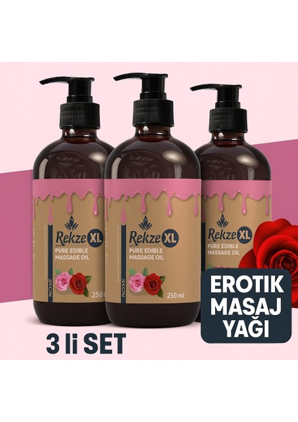 3 Adet Büyük Boy gül Aromalı Aphrodisiac Etkili Vücut Aromaterapi Masaj Yağı 250 ml