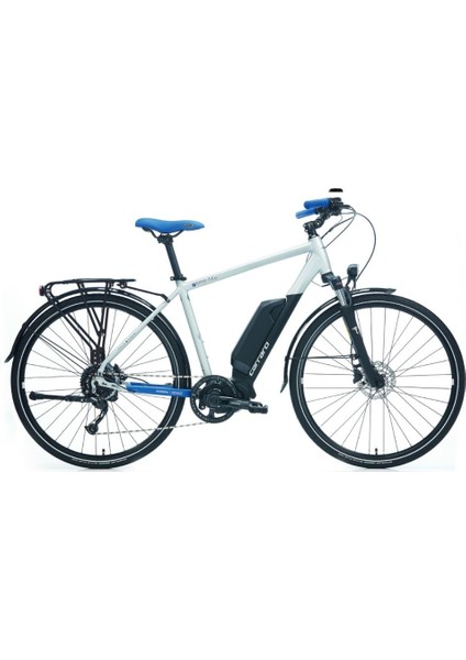 E-Time Mars - 28 Jant 18'' 46CM (M) Kadro Hd E-Trekking Bisiklet-Mat Gümüş/siyah Koyu Mavi