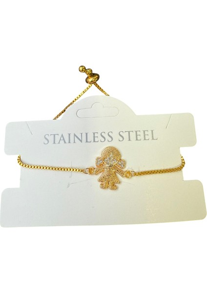 Altın Renk Kız Asansör Çelik Bileklik - 3602