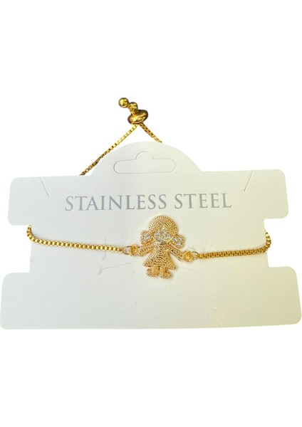 Altın Renk Kız Asansör Çelik Bileklik - 3602 modelleri