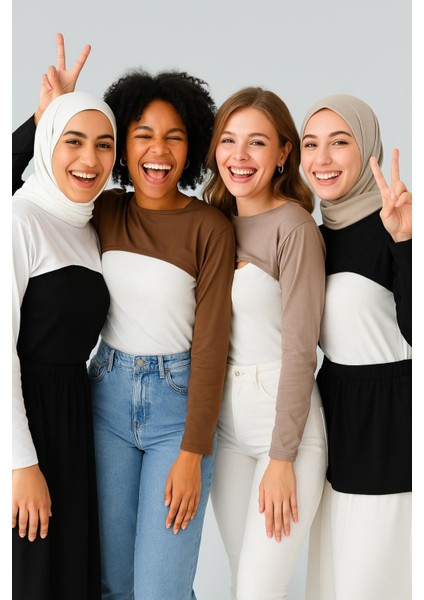 Mırach 4'lü Set Sıfır Yaka Boyunluklu Kolluk - Beyaz Siyah Kahve Bitter | Tesettür Bluz Içlik Crop fırsatları