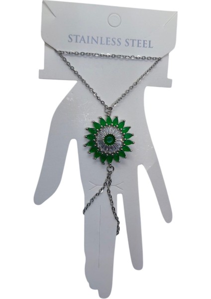 Gümüş Renk Güneş Yeşil Taş Çelik Şahmeran - 3521 fiyatları