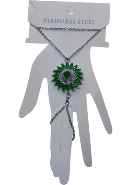 Gümüş Renk Güneş Yeşil Taş Çelik Şahmeran - 3521 fırsatları