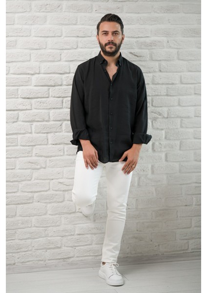 Regular Fit Yaka Düğmeli Yazlık Modal Kumaş Erkek Gömlek fırsatları