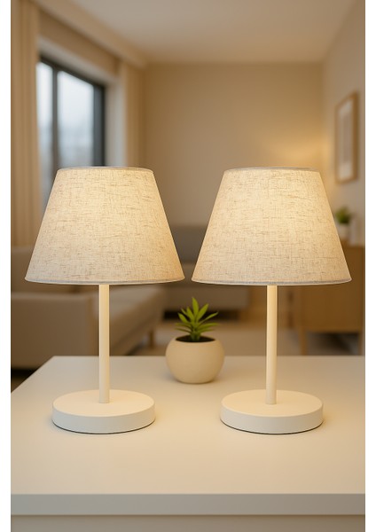 Dora Modern Ikili Yatak Odası Abajur Beyaz Ayaklı Masa Lambası