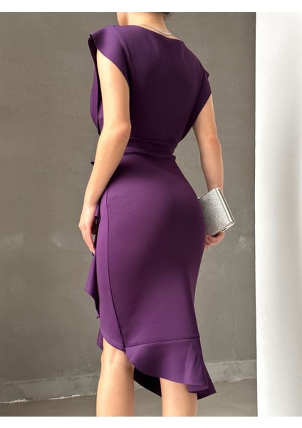 Mottisfashion Scuba Kumaş Önü Fırfırlı Midi Boy Elbise fırsatları
