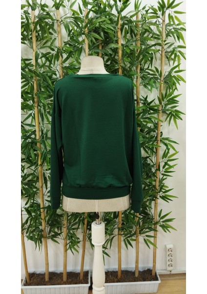 Mottisfashion Kadın Yılbaşı Özel Uzun Kollu Bisiklet Yaka Desenli Viskon Iki Iplik Bluz