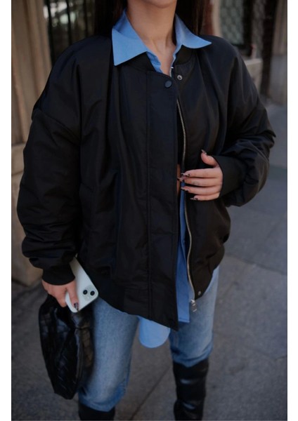 Mottisfashion Cepli Bomber Ceket Mont - Siyah indirimleri