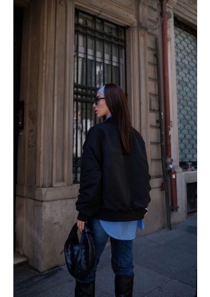 Mottisfashion Cepli Bomber Ceket Mont - Siyah