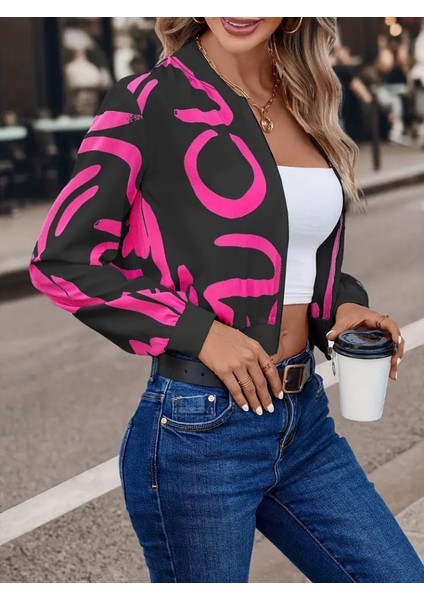 Mottisfashion Kadın Uzun Kollu Önden Fermuarlı Kısa Şardonlu Dalgıç Ceket