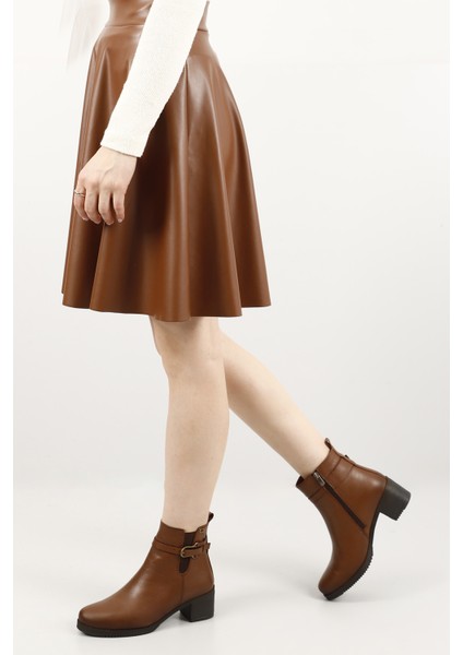 Kadın Taba Fermuarlı Kalın Topuklu Hakiki Deri Bot fiyatları