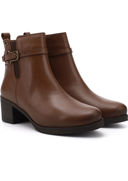 Kadın Taba Fermuarlı Kalın Topuklu Hakiki Deri Bot modelleri