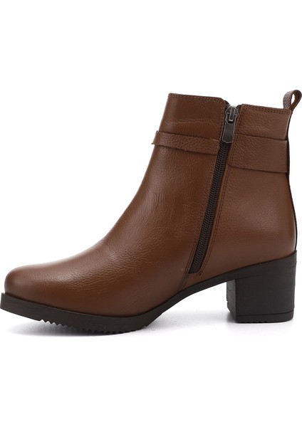 Kadın Taba Fermuarlı Kalın Topuklu Hakiki Deri Bot fırsatları