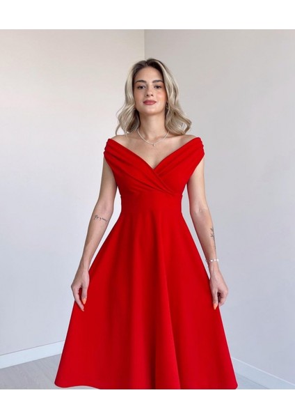 Mottisfashion Kadın Kısa Kollu Kruvaze Yaka Eteği Volanlı Krep Elbise fiyatları