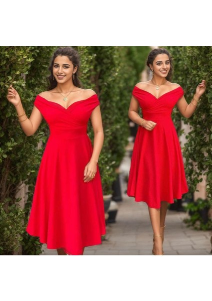 Mottisfashion Kadın Kısa Kollu Kruvaze Yaka Eteği Volanlı Krep Elbise