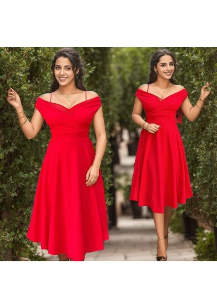 Mottisfashion Kadın Kısa Kollu Kruvaze Yaka Eteği Volanlı Krep Elbise