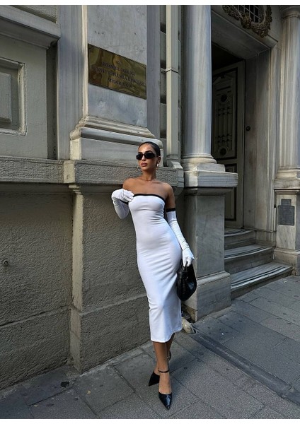 Mottisfashion Kadın Dalgıç Kumaş Askısız Yırtmaç Detaylı Elbise fiyatları