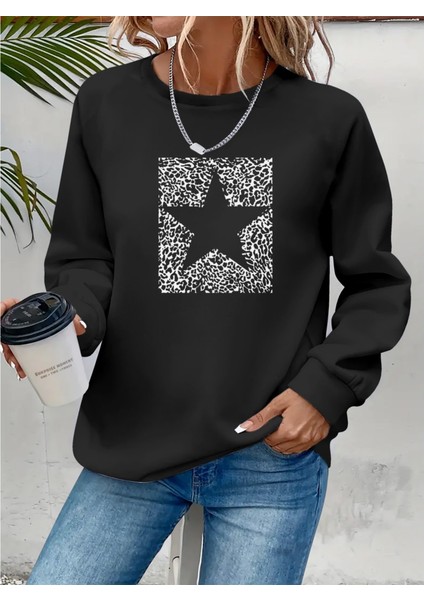 Mottisfashion Kadın Uzun Kollu Bisiklet Yaka Desenli Viskon Iki Iplik Bluz