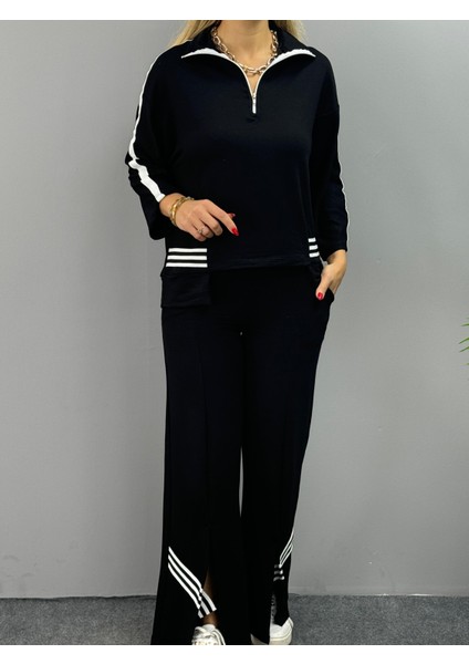 Mottisfashion Kadın Polo Yaka Paça Yırtmaçlı Ribanalı Ikili Takım indirimleri