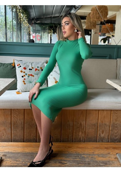 Mottisfashion Kadın Yarım Balıkçı Yaka Süet Kumaş Fırsat Ürün Midi Boy Elbise indirimleri