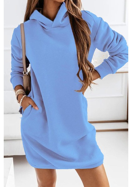 Mottisfashion Kadın Uzun Kollu Kapşonlu Kısa Iki Iplik Elbise modelleri