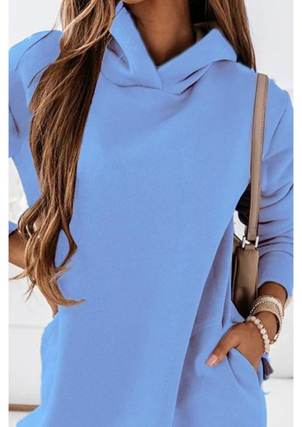 Mottisfashion Kadın Uzun Kollu Kapşonlu Kısa Iki Iplik Elbise