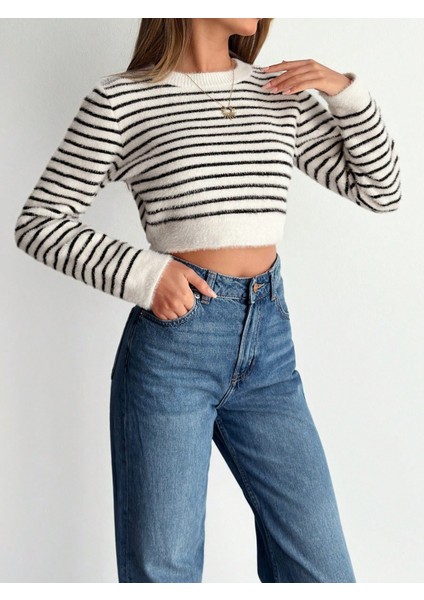 Mottisfashion Kadın Uzun Kollu Balıkçı Yaka Crop Triko Bluz