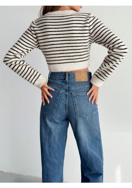 Mottisfashion Kadın Uzun Kollu Balıkçı Yaka Crop Triko Bluz