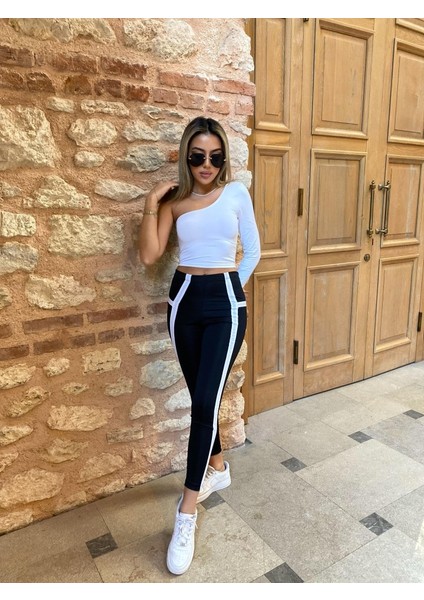 Mottisfashion Kadın Yan Çift Şerit Detaylı Toparlayıcı Egzersiz Dalgıç Tayt