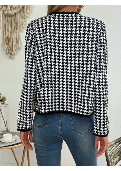 Mottisfashion Kadın Uzun Kollu Kaz Ayağı Desenli Şardonlu Dalgıç Ceket